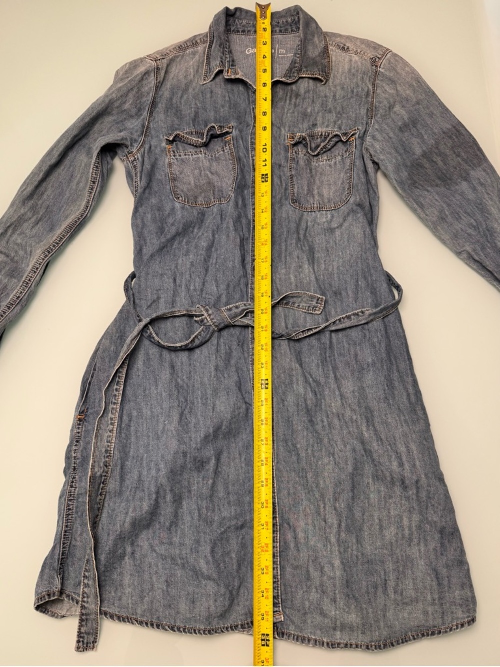 GAP 1969 Denim Shirt Dress Medium Blue Wash Long Sleeve Belted Midi - Picture 4 of 10
